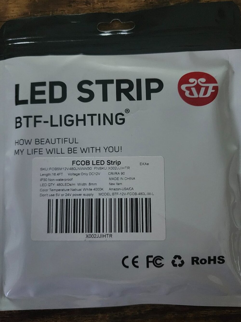 BTF-LIGHTING FCOB LED Strip 16.4ft 12V 4000K Natural White 480 LEDs/m NEW